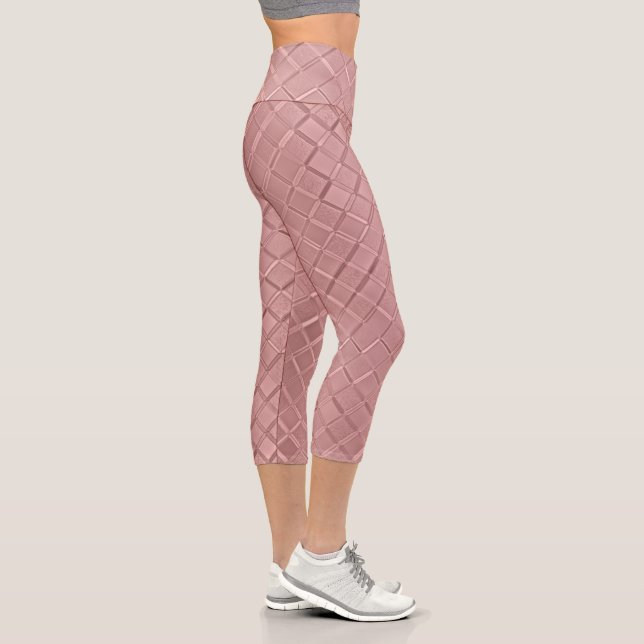 Blush Pink Modern Pressed Metal Geometric Pattern Capri Leggings (Right)