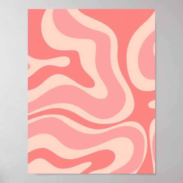 Blush Pink Modern Retro Liquid Swirl Abstract Poster (Front)