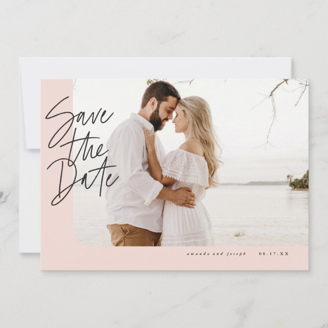Blush Pink Modern Rounded Edge Frame Photo Save The Date (Front)