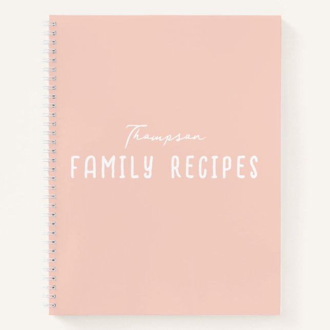 Blush Pink Modern Script Cooking Family Recipe Notebook (Front)