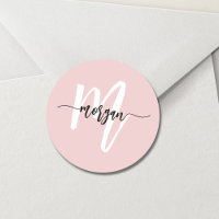 Blush Pink Modern Script Girly Monogram Name