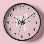 Blush Pink Modern Script Girly Monogram Name  Clock<br><div class="desc">Add a personalised touch to your space with the Blush Pink Modern Script Girly Monogram Name Clock. Featuring a soft blush pink background and a chic modern script font for your monogram, this clock is both stylish and functional. Its elegant design makes it a perfect addition to any room, from...</div>