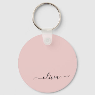 Blush Pink Modern Script Girly Monogram Name Key Ring