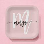 Blush Pink Modern Script Girly Monogram Name Paper Plate<br><div class="desc">Add a personalised touch to your celebration with our Blush Pink Modern Script Girly Monogram Name Paper Plates. These stylish plates feature a blush pink background with a modern script monogram, making them perfect for birthdays, bridal showers, or any special occasion. Crafted from sturdy, high-quality paper, they are designed to...</div>