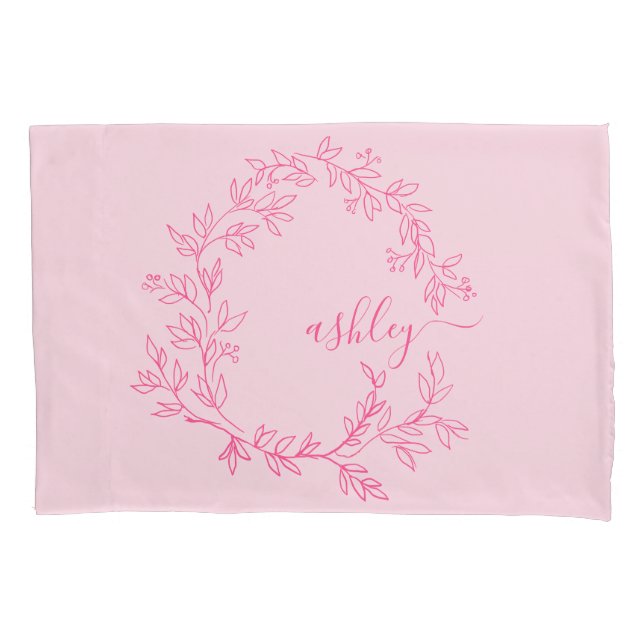 Blush Pink Modern Script Girly Monogram Name Pillowcase (Front)