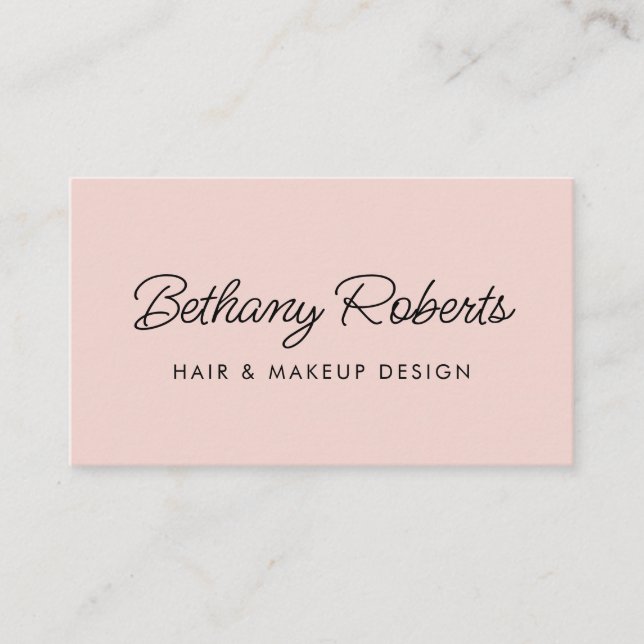 Blush Pink Modern Script Hair and Makeup Business Card (Front)