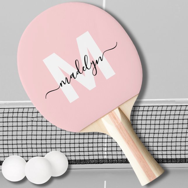 Blush Pink Modern Script Name Girly Monogram Ping Pong Paddle (Blush Pink Modern Script Name Girly Monogram Ping Pong Paddle)