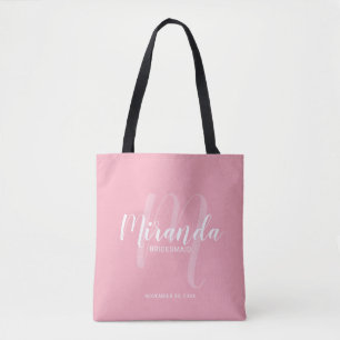 Blush Pink Modern Script Personalised Bridesmaids Tote Bag