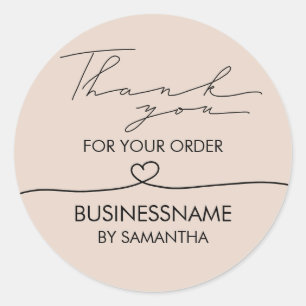 Blush pink modern simple thank you for order classic round sticker