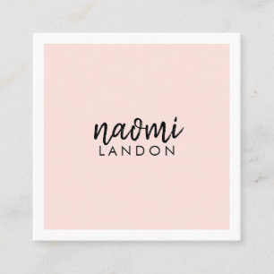 Blush pink modern square minimalist white elegant business card