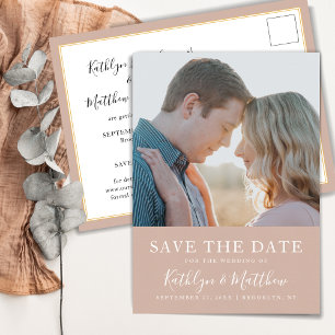 Blush Pink Modern Typography Simple Photo Wedding Announcement Postcard