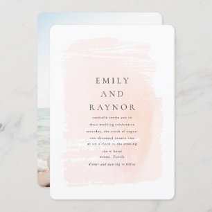 Blush Pink Modern Watercolor Photo Wedding Invitation
