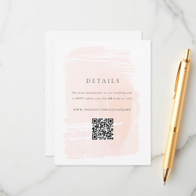 Blush Pink Modern Watercolor Wedding Enclosure Card (Front/Back In Situ)