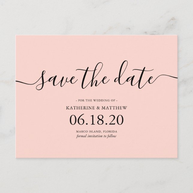 Blush Pink Modern Wedding Save the Date Announcement Postcard (Front)