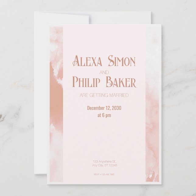 Blush Pink Monochromatic Watercolor Wedding Invitation (Front)