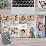 Blush Pink Monogram 8 Photo Collage Desk Mat<br><div class="desc">Personalised Initial Name Monogram Photo Collage Desk Mat. Add a personal and stylish touch to your workspace with this custom desk mat, perfect as an office accessory or oversized mouse pad for your home or office. The design features a clean white background with a blush pink initial and a black...</div>