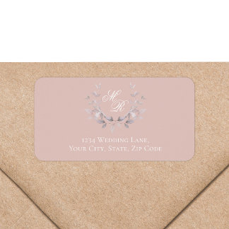 Blush Pink Monogram Botanical Return Address Label