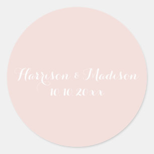 Blush pink Monogram custom wedding favours Classic Round Sticker