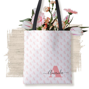 Blush Pink Monogram Designer Geometric Script  Tote Bag