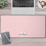 Blush Pink Monogram Desk Mat<br><div class="desc">Personalised Initial Name Monogram Desk Mat. Add a personal and stylish touch to your workspace with this custom desk mat, perfect as an office accessory or oversized mouse pad. The design features a soft blush pink background with a white initial and black script name placed at the bottom centre. You...</div>