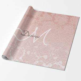 Blush Pink Monogram Elegant Floral Modern Art Wrapping Paper