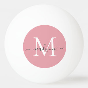 Blush Pink Monogram Elegant Girly Gray Script Ping Pong Ball