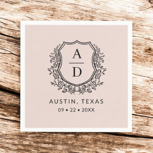 Blush Pink Monogram Floral Wedding Crest Napkin