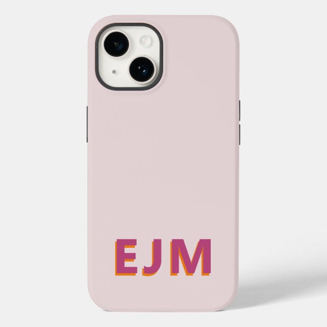 Blush Pink Monogram Initial Letter Simple Retro Case-Mate iPhone Case (Back)