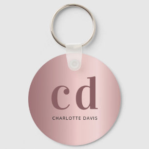 Blush pink monogram initials modern minimalist key ring