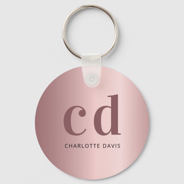 Blush pink monogram initials modern minimalist key ring (Front)