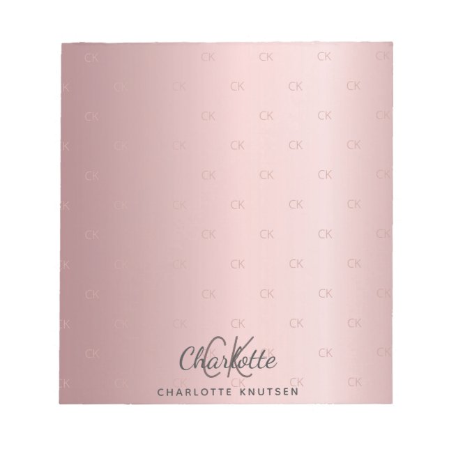 Blush pink monogram initials name elegant notepad (Front)