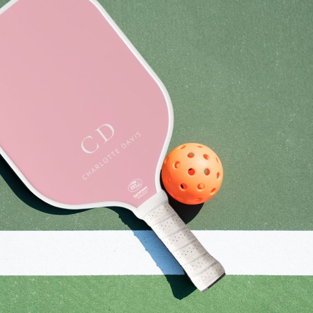 Blush pink monogram initials name pickleball paddle (Creator Uploaded)