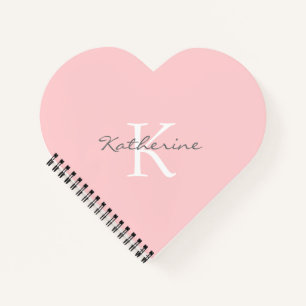 Blush Pink Monogram Name Heart Shaped Spiral Notebook