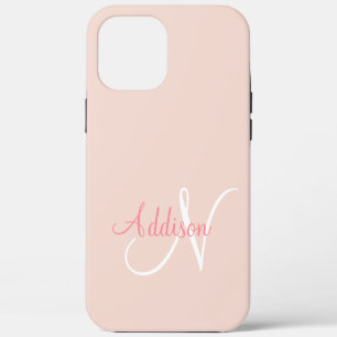 Blush Pink Monogram Personalised Elegant iPhone 12 Pro Max Case