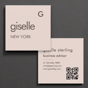 Blush Pink Monogram QR Code Minimalist Square Business Card
