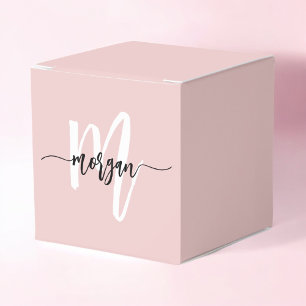 Blush Pink Monogram Stylish Modern Cute Favour Box