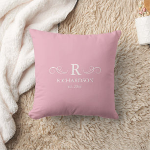 Blush Pink Monogram Throw Pillow