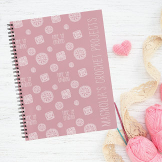 Blush Pink Monogram Time to Unwind Crochet  Notebook