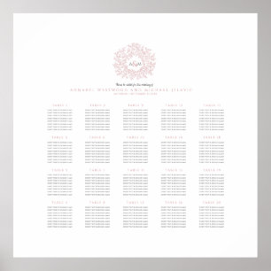 Blush pink monogram wedding 20 table seating chart