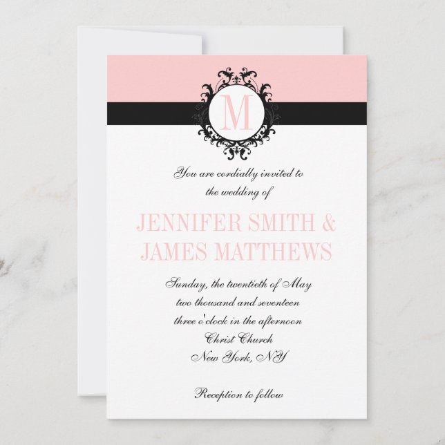 Blush Pink  Monogram Wedding Invitation (Back)