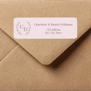 Blush pink monogrammed wreath return address label