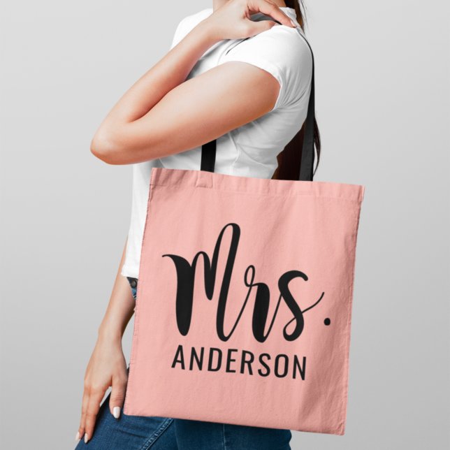 Blush Pink Mrs Calligraphy Monogram Tote Bag (Creator Uploaded)