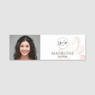 Blush Pink Nail Artist Logo Photo Name Tag