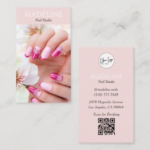 Blush Pink Nail Artist Logo Photo QR Code Business Card