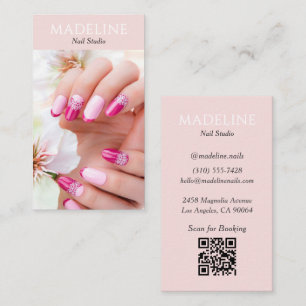 Blush Pink Nail Artist Photo QR Code Business Card