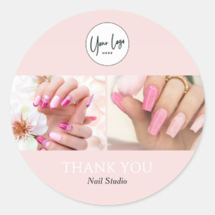 Blush Pink Nail Artist Photo Thank You Classic Round Sticker