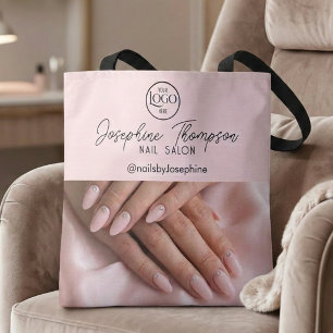 Blush Pink Nail Salon Logo Photo Branding Tote Bag