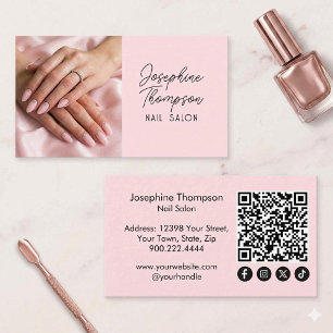 Blush Pink Nail Salon QR Code Social Media Business Card