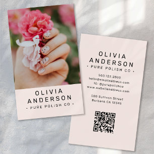 Blush Pink Nail Tech Photo QR Code Business Card