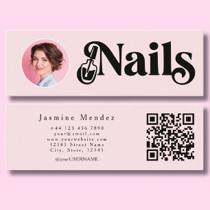 Blush Pink Nail Technician Photo Qr Mini Business Card